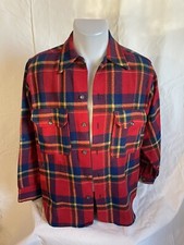Vintage 50s 60s Red Blue Yellow Plaid Heavy Wool Flannel Lumberjack Shirt Medium