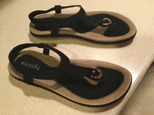 SOCOFY Womans Black Suede Ankle Strap Sandals NEW 