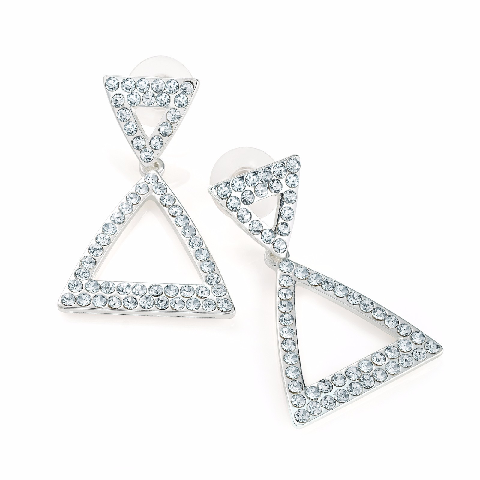 SALE REDUCED TO CLEAR Diamante Triangle Silver Colour Drop Earrings