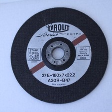 Tyrolit Schleifscheibe 27E-180x7x22,2 A30R-B47 80m/s MAX. RPM 8600 Stahl 008023
