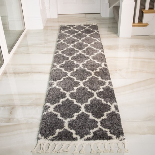 Soft Charcoal Grey Trellis Shaggy Floor Rug Thick Non Shed Living Room Rug Mat - Picture 44 of 44