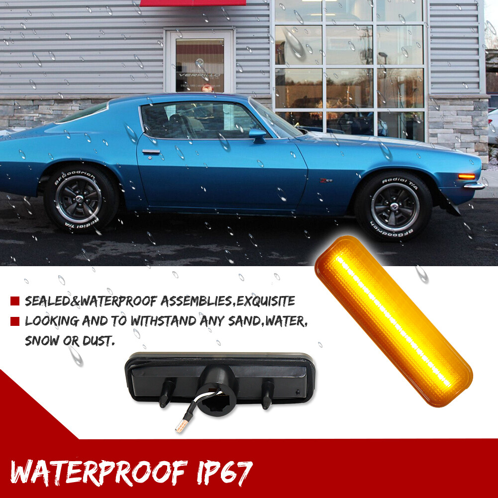 FULL LED] Smoked Amber Front Side Marker Lights For 1970-1977