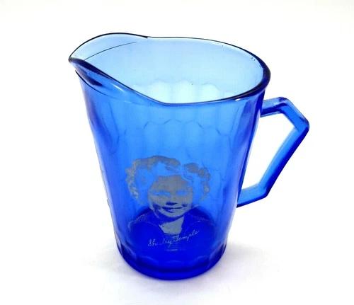 VTG Shirley Temple Pitcher Cup Cobalt Blue Depression Glass Rare