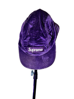 Purple Supreme Hat Vintage Velvet with White Writing and Adjustable Strap