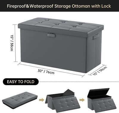 DocSafe Storage Ottoman Bench with Lock,Fireproof 30 x 15 x 15