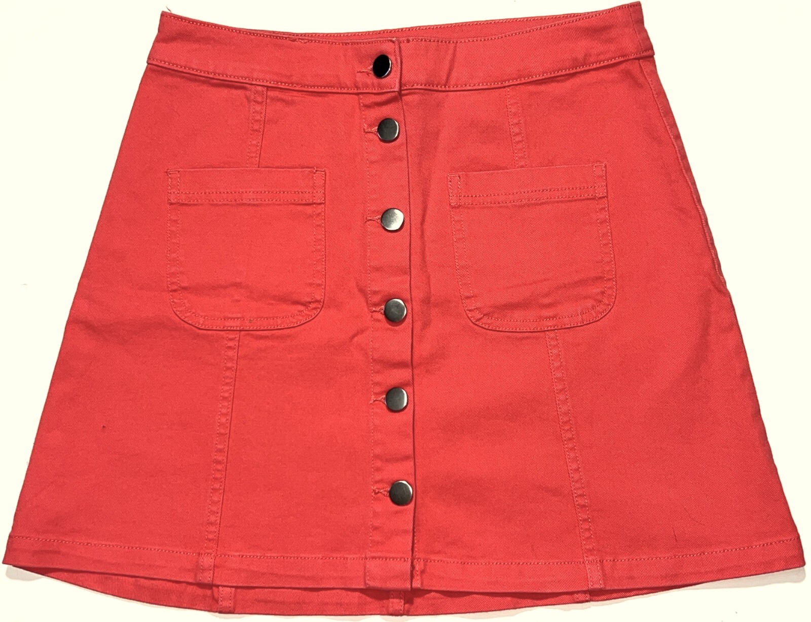 H&M Divided Button Down Front A-Line Mini Short Pink/Red Denim Skirt Womens US 6
