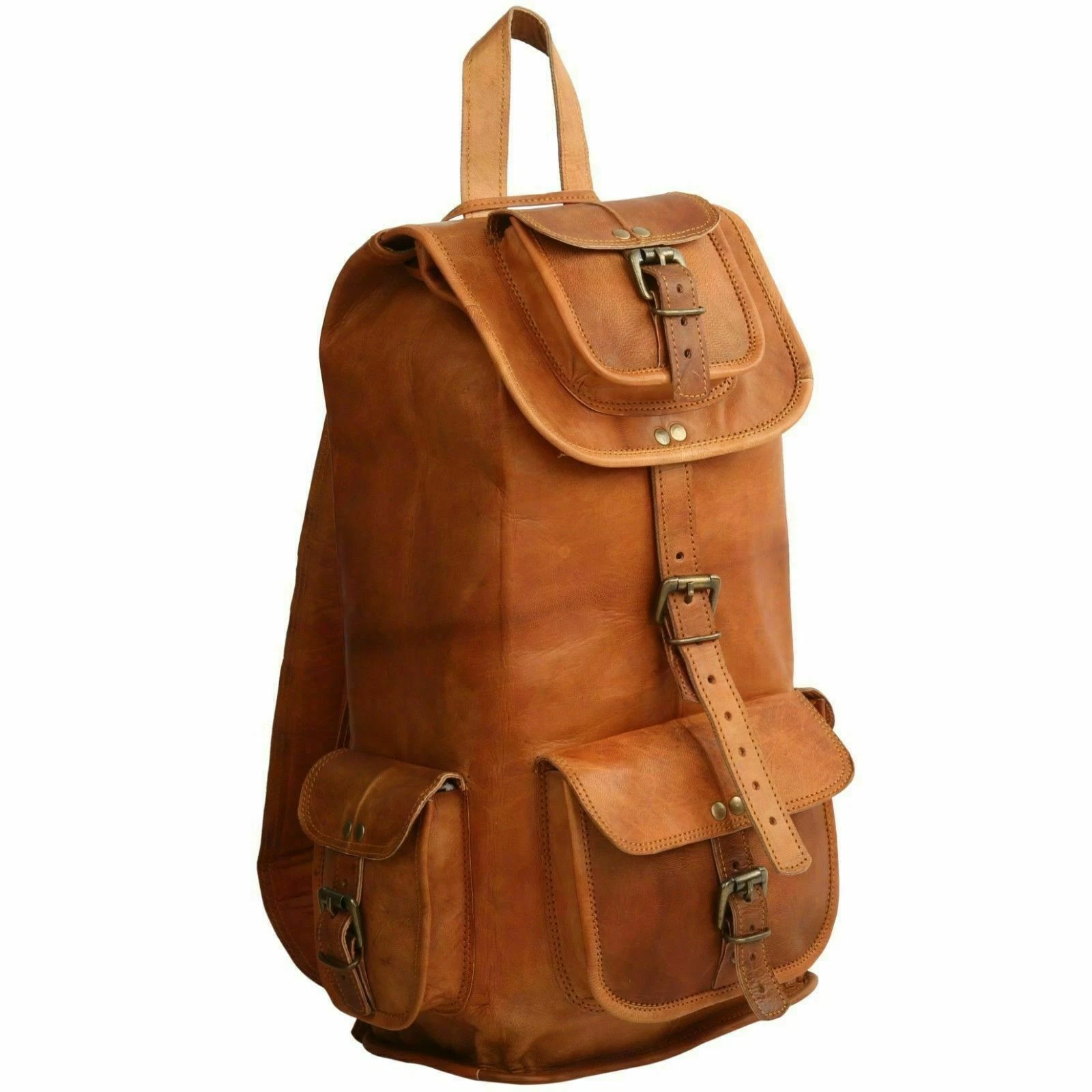 Top New Genuine Leather Back Pack Rucksack Travel Luggage Trip Bag For Men's