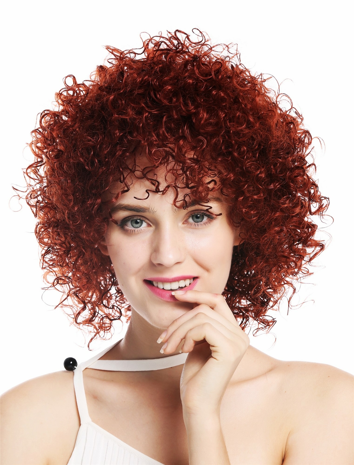 Wig Women's Short Voluminous Curly Curls Dark Red Copper Red
