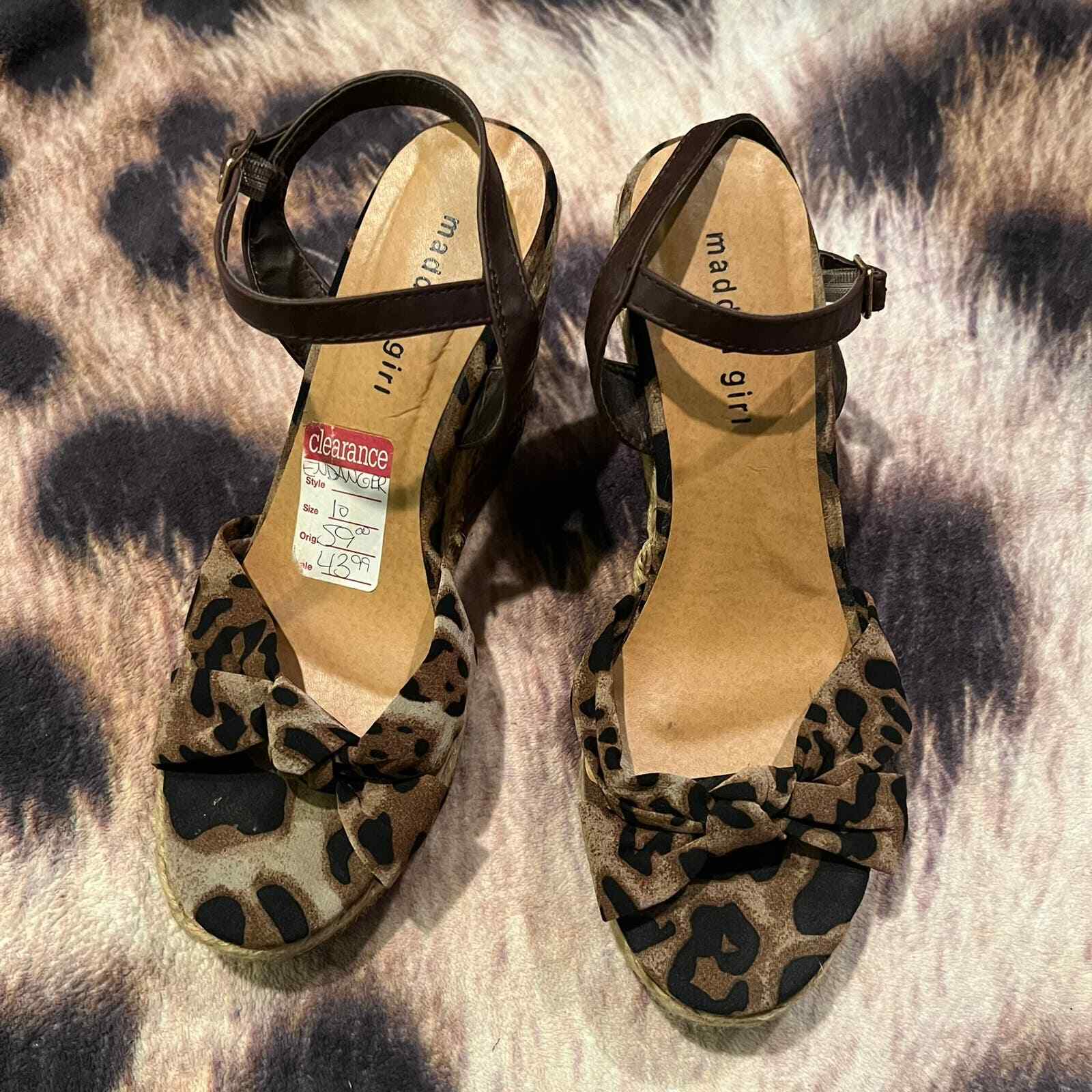 Madden Girl Leopard Print Wedge Sandals Size 10 Gem