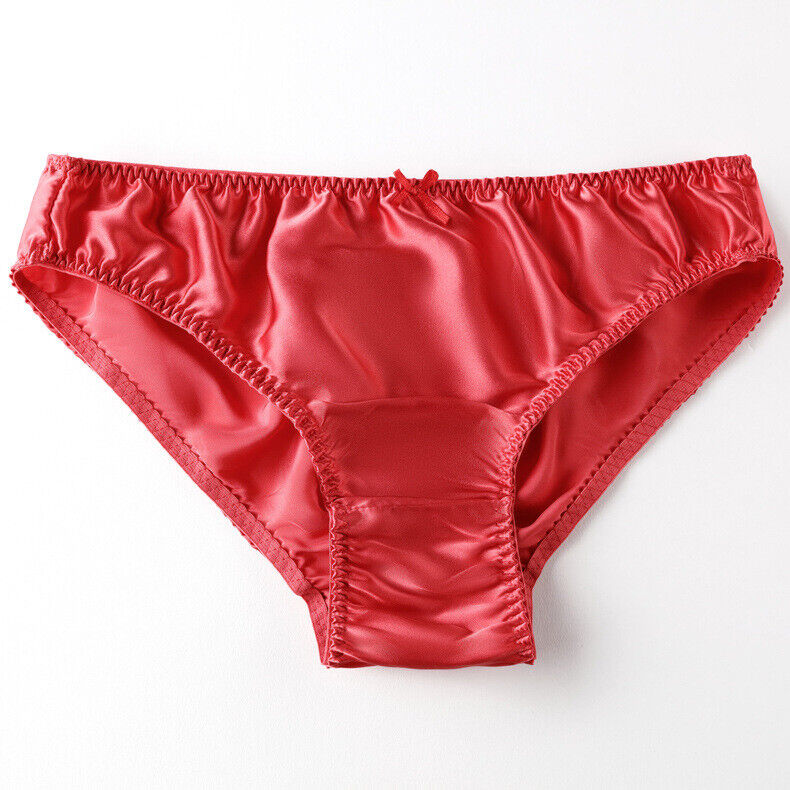 Womens 100% Silk Panties Cheeky Bow Deco Cute Shiny Underwear Satin  Knickers