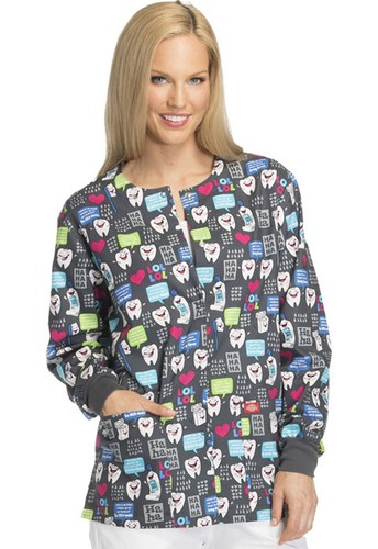 Chaqueta de calentamiento frontal a presión dental Have A Laugh Dickies Scrubs EDS DK301 HALU - Imagen 2 de 6
