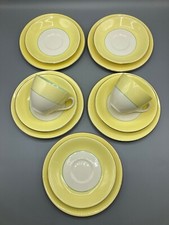 Vintage Alfred Meakin Yellow & Green Tea Set Trios With Gold Rim (C1)