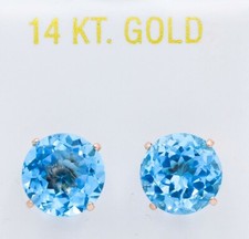 GENUINE 11.56 Cts BLUE TOPAZ STUD EARRINGS 14K ROSE GOLD - Free Appraisal