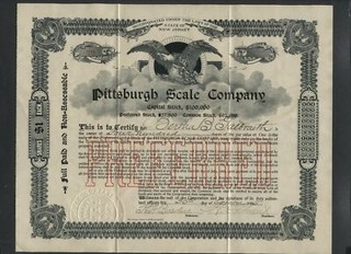 0307 1905 Pittsburgh Scale Co Galbraith family stock certificate