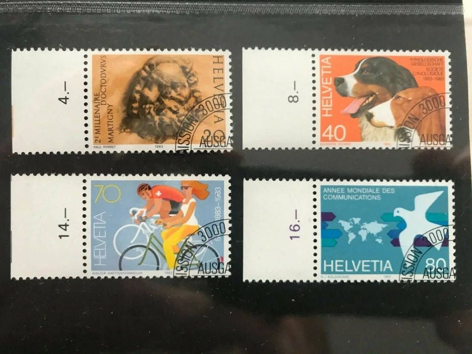 Schweiz 1983 Satz Jahresereignisse II Hund Fahrrad Brieftaube Ersttag Rand - Bild 1 von 1