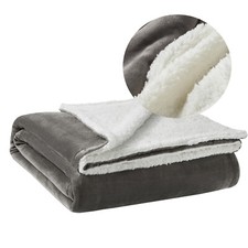 Kuscheldecke Wolldecke Tagesdecke Wohndecke Sherpa Fleece Decke 150x200cm Grau