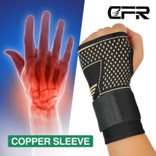Copper Wrist Hand Support Brace Splint Carpal Tunnel Sprain Sport Anti-Arthritis