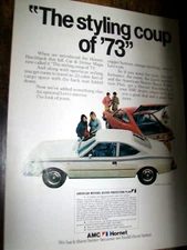 1973 American Motors AMC Hornet mid-size-mag car ad -Levi Jeans Denim interior