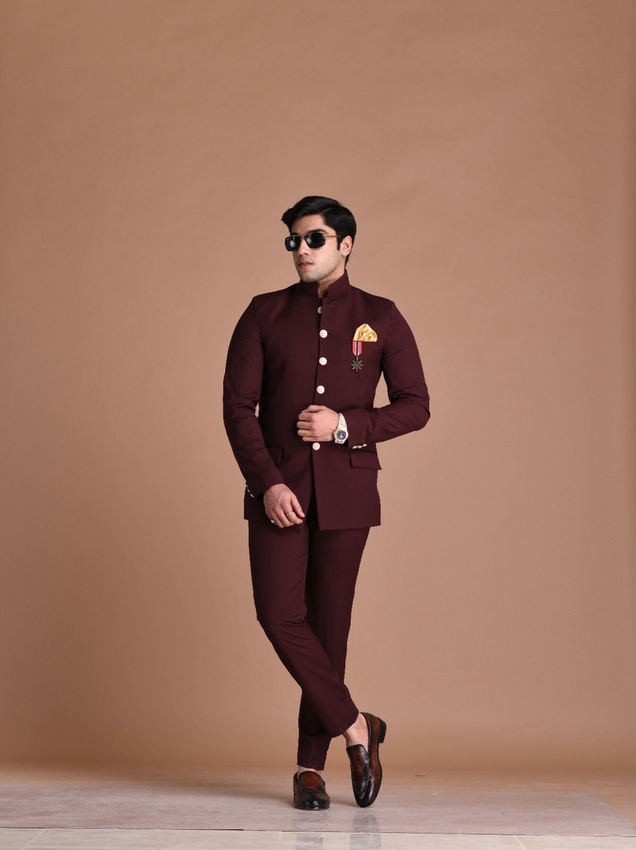 Maroon Jute Jodhpuri Suit Wine Color Jodhpuri Bandhgala Designer