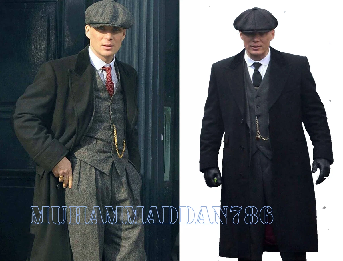 PEAKY BLINDERS TRENCH COAT STYLE THOMAS SHELBY MEN'S BLACK WOOL