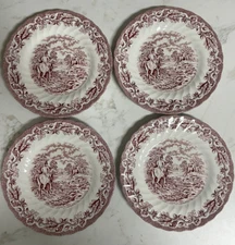 Set 4 Country Life By Myott Red and White Transferware Salad Dessert Plates 8"