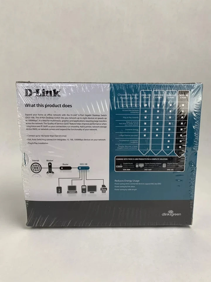D-Link DGS DGS-108 8-Ports External Switch New Sealed OEM - Image 4 of 4