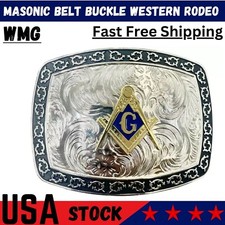 Masonic Mason Western Rodeo Silver Black Shine Design Fashion Cowboy Belt Buckle