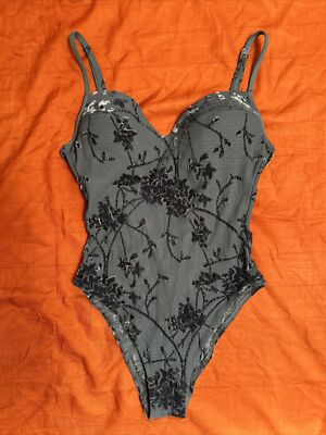 Vintage La Perla Swimsuit Bathing Suit One Piece Velvet Burnout Gray IT Sz 48