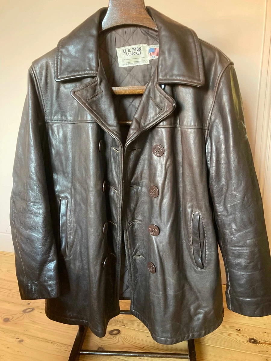 Caban Vintage cuir marron fonc Schott Ann e 2000