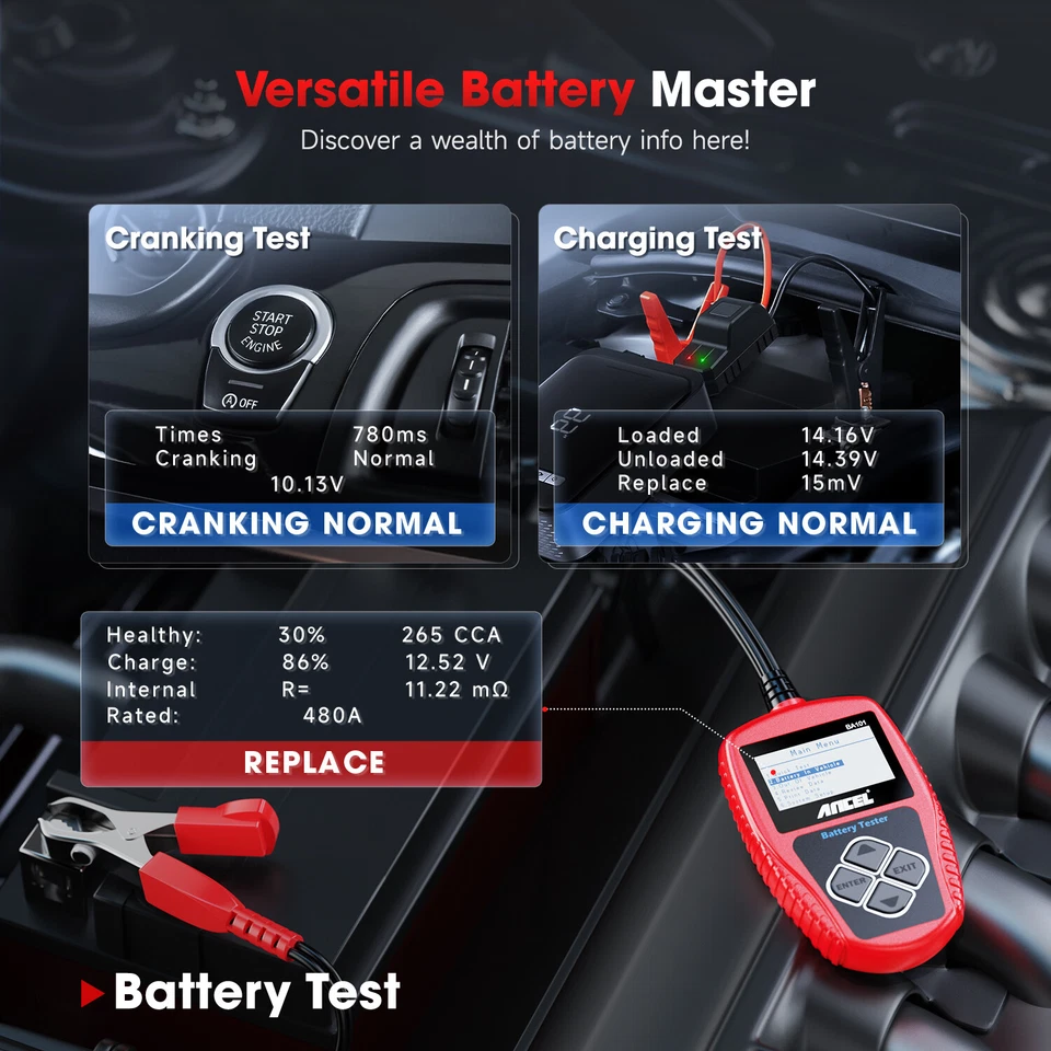 Ancel BA101 Car Battery Tester 12V Digital Battery Tester Analyzer 100 2000CCA - Image 3 of 4