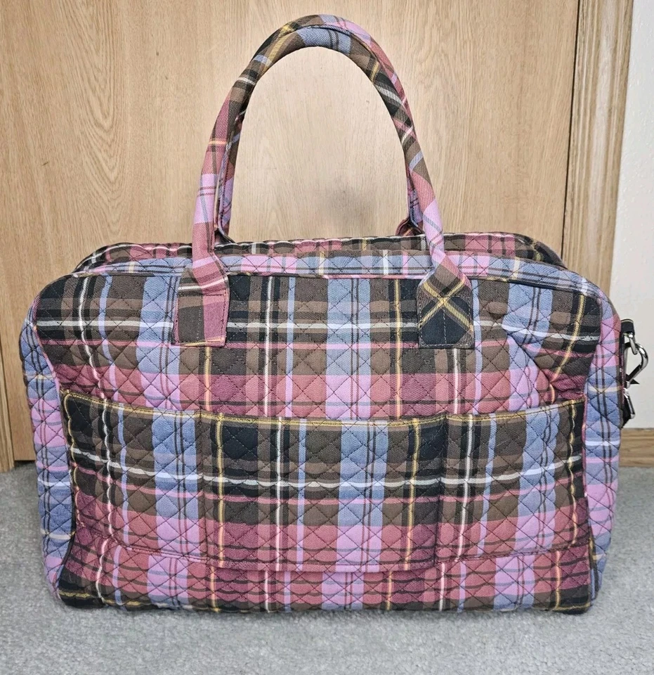 Vera Bradley Deluxe Travel Tote Weekender Duffel Bag Plaid Nice!! - Image 2 of 4