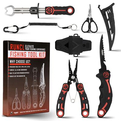 RUNCL 4pc Fishing Tool Kit- Fishing Pliers Fish Fillet Knife with Sharpener F...