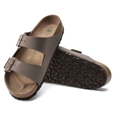 BIRKENSTOCK ARIZONA VEGAN BIRKIBUC MOCHA SLIPPERS FOR MEN WITH DOUBLE BUCKLE