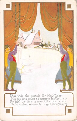 Pulling Back Curtains From the Snowy Portals for the New Year-Old Art Deco Motto