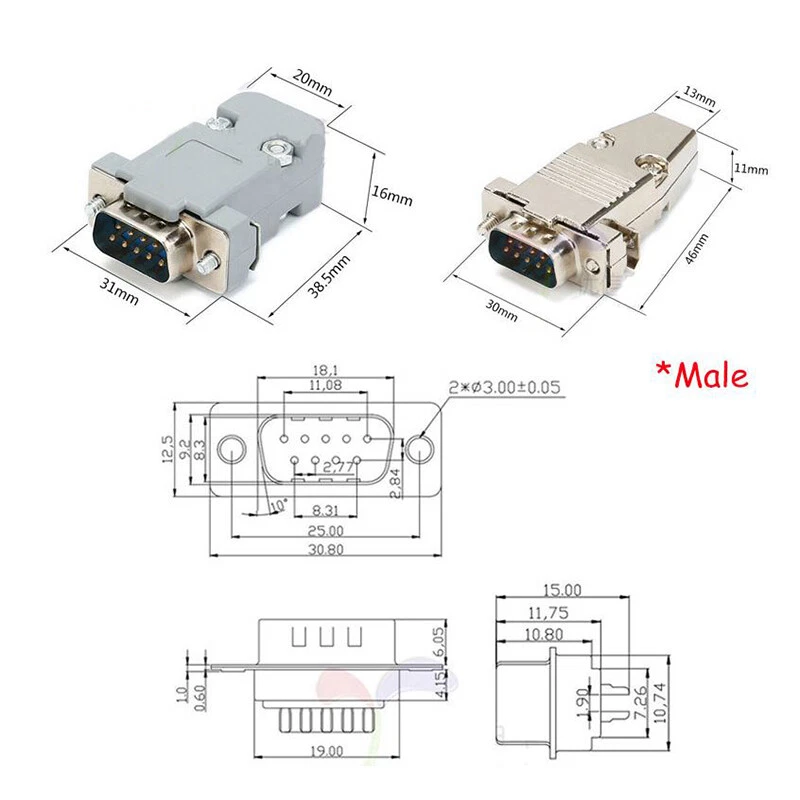 DB9 9Way D-SUB Connector Female/Male Plug Socket Metal/Plastic Shell Solder Type - Image 3 of 4