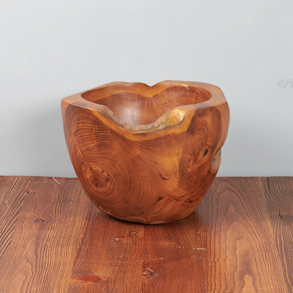 Cuenco de madera de teca de 8,3"" de alto cuenco rústico artesanal decoración natural del hogar Foto 3 de 4