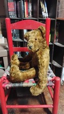 Antique 18" Fully Jointed Mohair Excelsior Stuffed Teddy Bear W/ Over Sized Arms