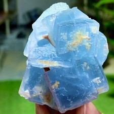 199G Rare transparent bluegreen Calcite CubicFluorite Mineral crystal sample