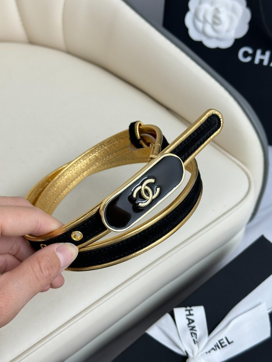 CHANEL シャネル　カメリアベルト 75 CHANEL】シャネル『カメリア レザー フェイクパール チェーンベルト