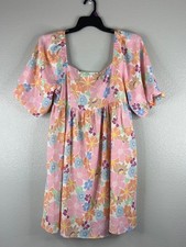 Women Large Floral Dress Puff Sleeve Short Casual Square Neck Summer