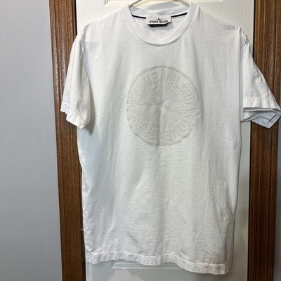 Stone Island Men's Medium White Logo Crew Neck Short Sleeve Cotton Tee