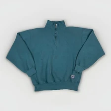 VINTAGE 90s Russell Athletic 1/4 Zip Sweatshirt Mens Medium Green Fleece