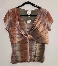 Vintage Fashion Bug Y2K Whimsical  Mesh Neutral Tie Die Blouse Size XL