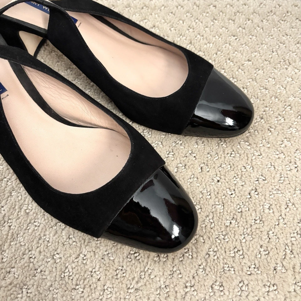 Stuart Weitzman Loraina Black Suede Leather Cap Toe Slingback Pumps Women’s 9.5 - Image 4 of 4