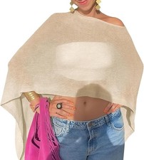 Fisoew Womens Sheer Poncho Top Lightweight Knit Bolero Shrug Mesh Off The Sho...