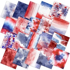 80 Pcs 10"x10" Patriotic Quilting Fabric Squares - Red, White, Blue for DIY Craf