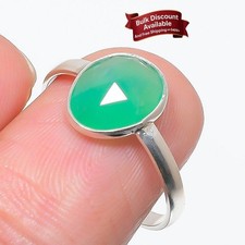 Green Chalcedony Stone Handmade Wedding Birthday Elegant Cluster Ring 925 Silver