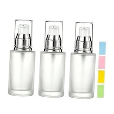 3 Pack 30ML/1oz Travel Glass Lotion Pump Bottles, Refillable Empty Frosted