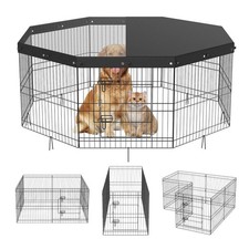 Dog Playpen, 8 Panels Foldable Metal Dog Exercise Pen with Top Cover, 24" H Pet