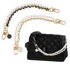 TIESOME 2Pcs Bag Extender Chain Metal Pearl Purse Strap Extenders Black, White